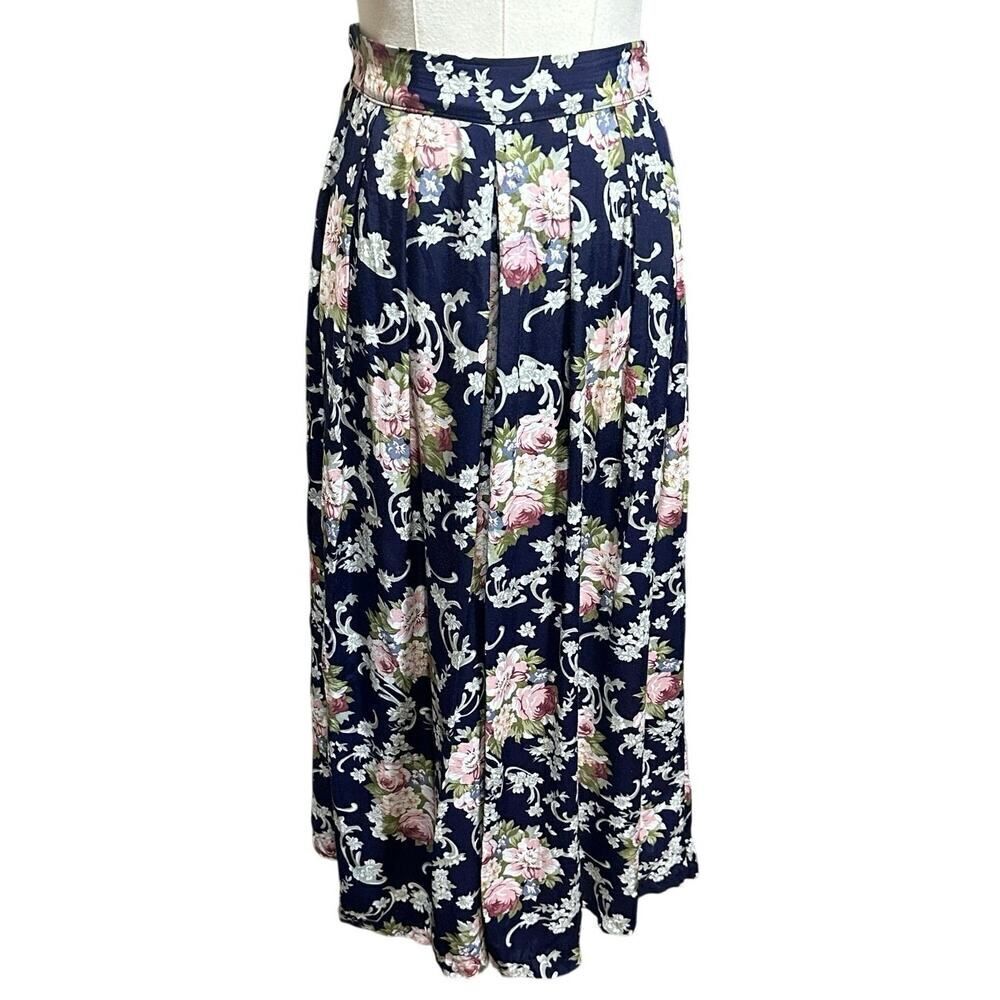 BOHO Cottagecore Super Wide Leg Navy Floral Flowy Whimsical Pants Women Size XS
